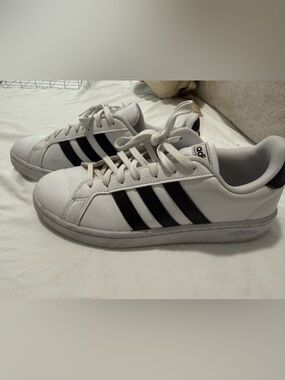 adidas White Sneakers with Black Three Stripes